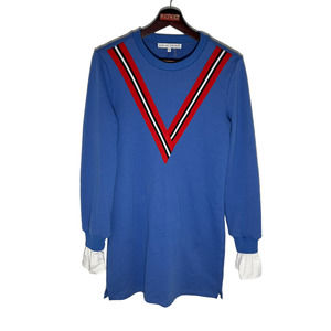 English Factory Womens Size XS Blue Sweatshirt Dress Peekaboo Cuffs Knit Shift